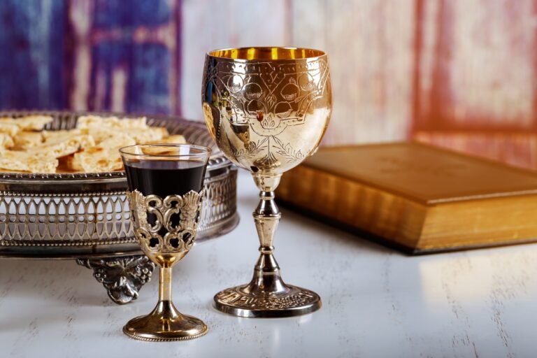 Holy communion on wooden table on church